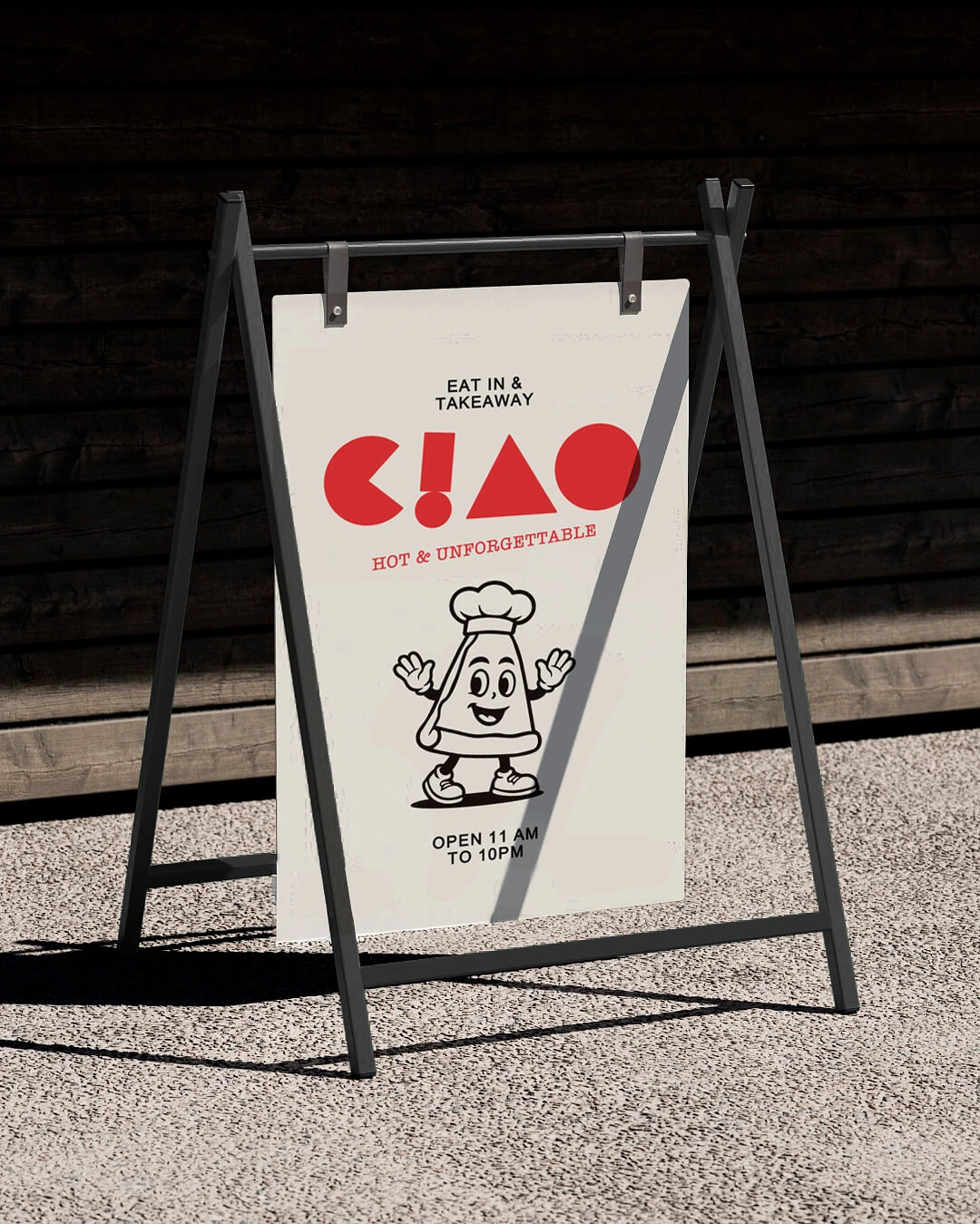 Cartel de piso de Ciao en la vereda