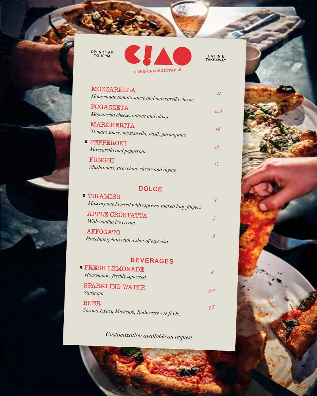 Carta de Ciao con la tipografía de la marca