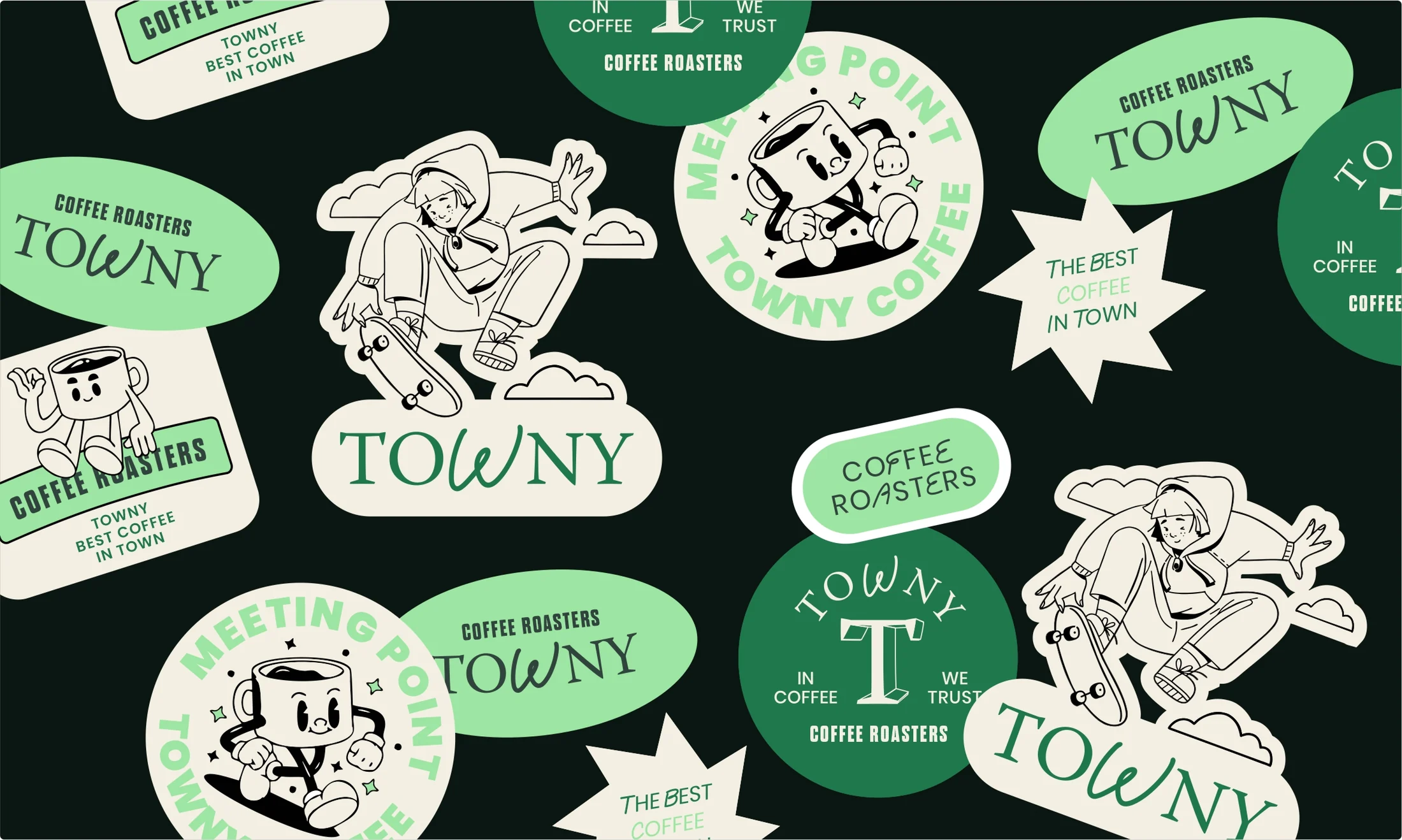 Sistema de stickers e ilustraciones de Towny
